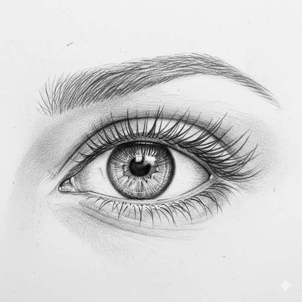 Round eye shape - circular eyes with visible iris